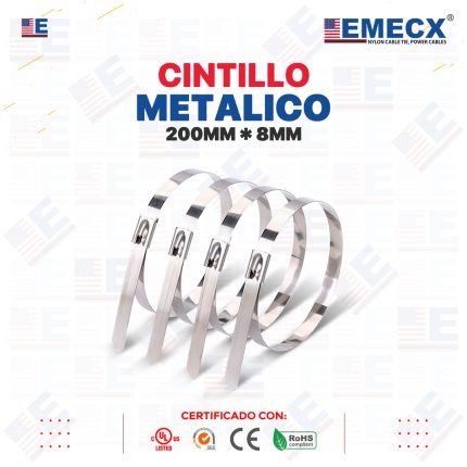 CINTILLO 200X8mm METALICO ACERO INOX.
