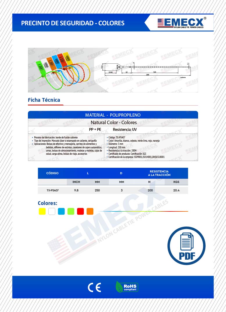FICHA TÉCNICA PRECINTO DE SEGURIDAD PS407